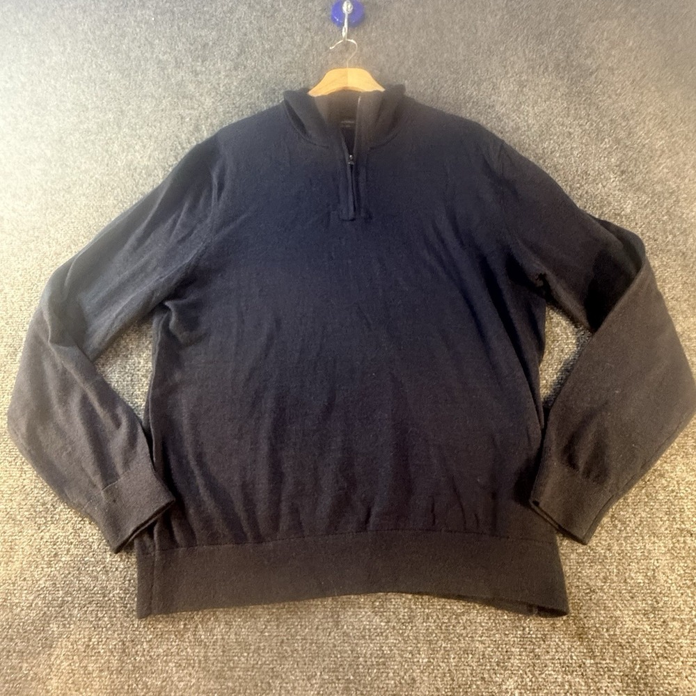 Banana Republic Merino Wool 1/4 Zip Sweater Mens Large Navy Pullover FA22